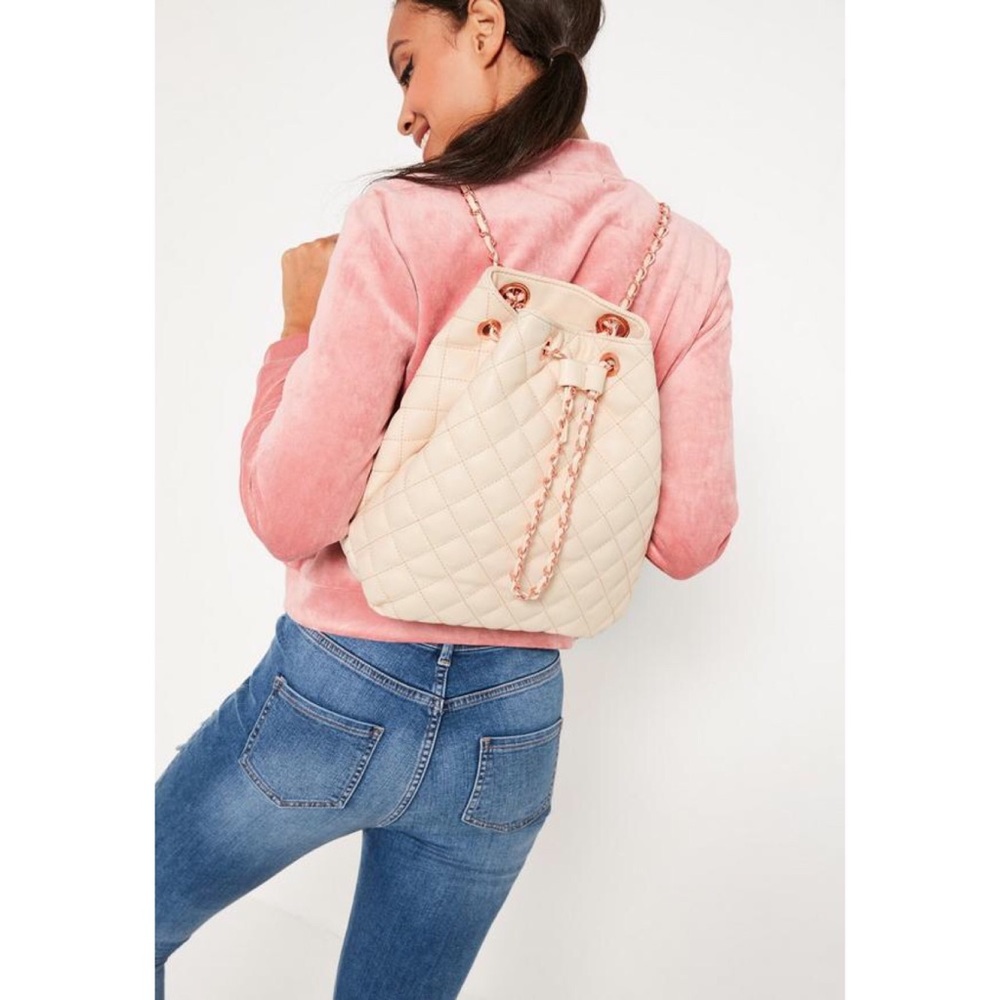 Missguided Nude Quilted Chain Handle Backpack